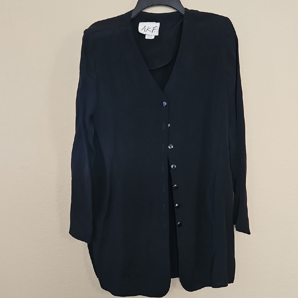 Vintage AKF Black Button-Up‎ Tunic Medium